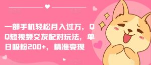 一部手机轻松月入过万，QQ短视频交友配对玩法，单日吸粉200+，精准变现【揭秘】-网赚资源网