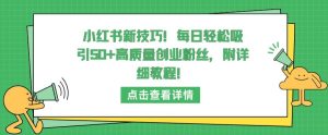 小红书新技巧，每日轻松吸引50+高质量创业粉丝，附详细教程【揭秘】-网赚资源网