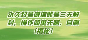 永久封号微信账号三天解封，操作简单无脑，自测【揭秘】 - 网赚资源网-网赚资源网
