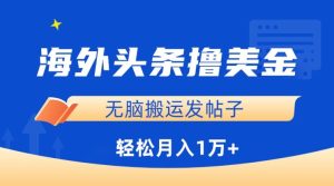 海外头条撸美金,无脑搬运发帖子,月入1万+,小白轻松掌握【揭秘】-网赚资源网