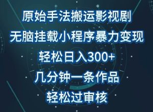 原始手法影视搬运,无脑搬运影视剧,单日收入300+,操作简单,几分钟生成一条视频,轻松过审核【揭秘】-网赚资源网