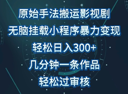 原始手法影视搬运，无脑搬运影视剧，单日收入300+，操作简单，几分钟生成一条视频，轻松过审核【揭秘】 - 网赚资源网-网赚资源网