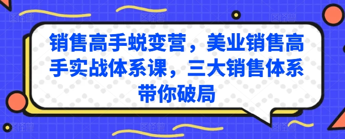 销售高手蜕变营，美业销售高手实战体系课，三大销售体系带你破局 - 网赚资源网-网赚资源网