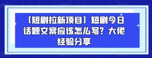 【短剧拉新项目】短剧今日话题文案应该怎么写？大佬经验分享-网赚资源网