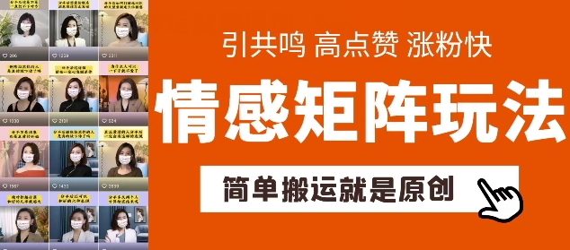 简单搬运，情感矩阵玩法，涨粉速度快，可带货，可起号【揭秘】 - 网赚资源网-网赚资源网