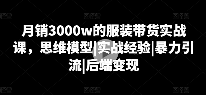 月销3000w的服装带货实战课，思维模型|实战经验|暴力引流|后端变现-网赚资源网