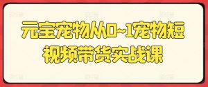 元宝宠物从0~1宠物短视频带货实战课-网赚资源网