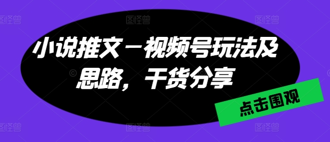 小说推文—视频号玩法及思路，干货分享 - 网赚资源网-网赚资源网