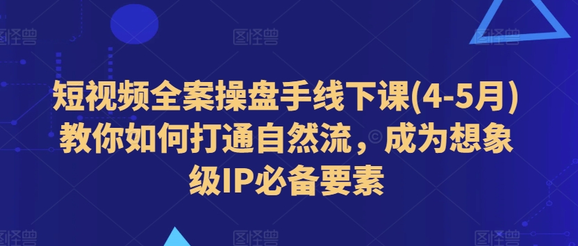 短视频全案操盘手线下课(4-5月)教你如何打通自然流，成为想象级IP必备要素 - 网赚资源网-网赚资源网