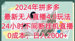 2024年拼多多最新无人直播4.0玩法,24小时不间断挂机直播,0成本,日入2k【揭秘】-网赚资源网