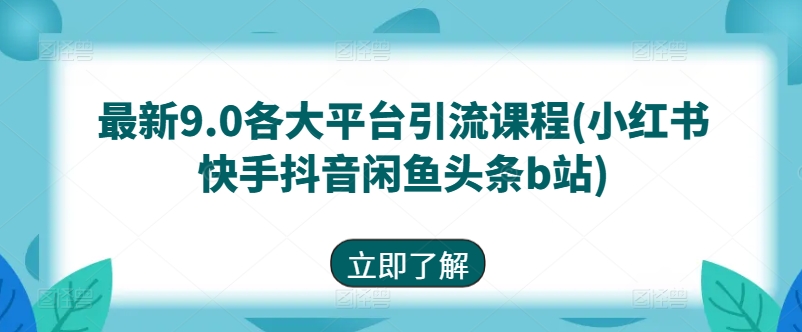 最新9.0各大平台引流课程(小红书快手抖音闲鱼头条b站) - 网赚资源网-网赚资源网