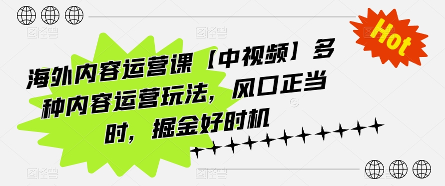 海外内容运营课【中视频】多种内容运营玩法，风口正当时，掘金好时机 - 网赚资源网-网赚资源网