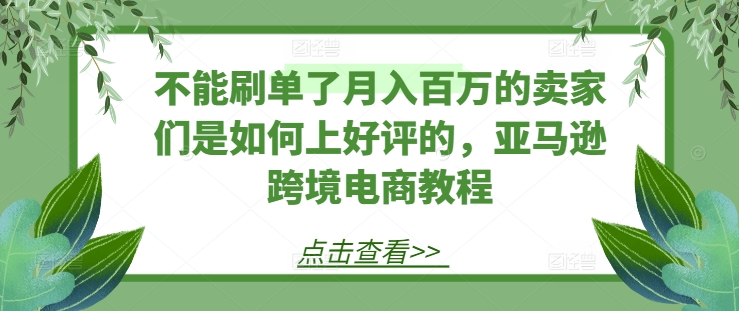 不能刷单了月入百万的卖家们是如何上好评的，亚马逊跨境电商教程-网赚资源网