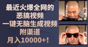 最近火爆全网的恶搞视频，一键无脑生成视频，附渠道，月入1w【揭秘】-网赚资源网