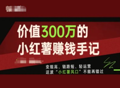 价值300万的小红书赚钱手记，变现高、链路短、轻运营，这波“小红薯风口”不能再错过 - 网赚资源网-网赚资源网