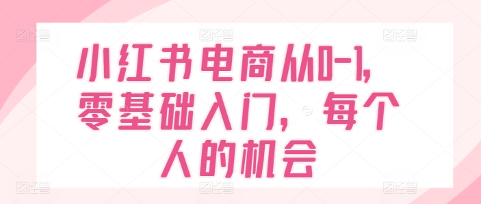 小红书电商从0-1，零基础入门，每个人的机会 - 网赚资源网-网赚资源网