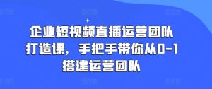 企业短视频直播运营团队打造课,手把手带你从0-1搭建运营团队-网赚资源网