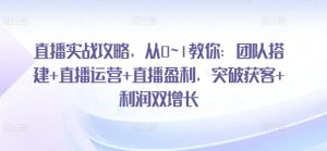 直播实战攻略,从0~1教你:团队搭建+直播运营+直播盈利,突破获客+利润双增长-网赚资源网