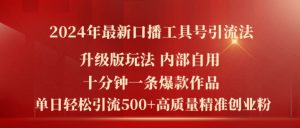 2024年最新升级版口播工具号引流法,十分钟一条爆款作品,日引流500+高质量精准创业粉-网赚资源网
