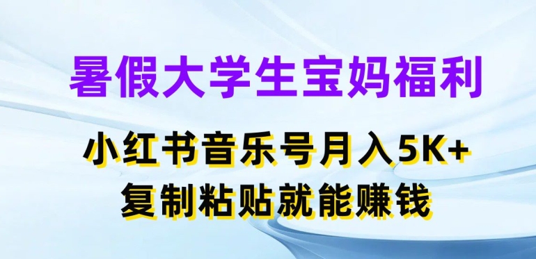 暑假大学生宝妈福利，小红书音乐号月入5000+，复制粘贴就能赚钱【揭秘】 - 网赚资源网-网赚资源网