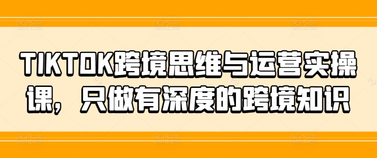 TIKTOK跨境思维与运营实操课，只做有深度的跨境知识 - 网赚资源网-网赚资源网