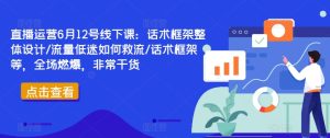 直播运营6月12号线下课：话术框架整体设计/流量低迷如何救流/话术框架等，全场燃爆，非常干货-网赚资源网