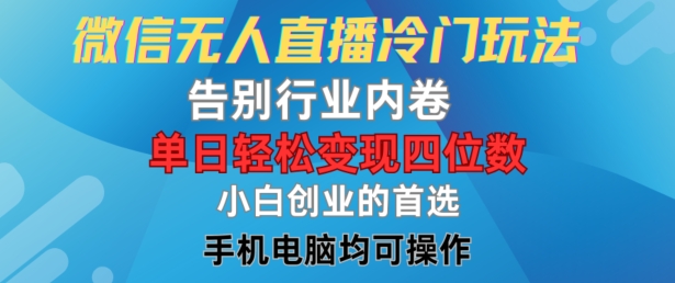 微信无人直播冷门玩法，告别行业内卷，单日轻松变现四位数，小白的创业首选【揭秘】 - 网赚资源网-网赚资源网