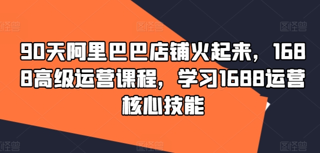 90天阿里巴巴店铺火起来，1688高级运营课程，学习1688运营核心技能 - 网赚资源网-网赚资源网