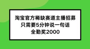 淘宝官方稀缺赛道主播招募 ,只需要5分钟说一句话, 全勤奖2000【揭秘】-网赚资源网