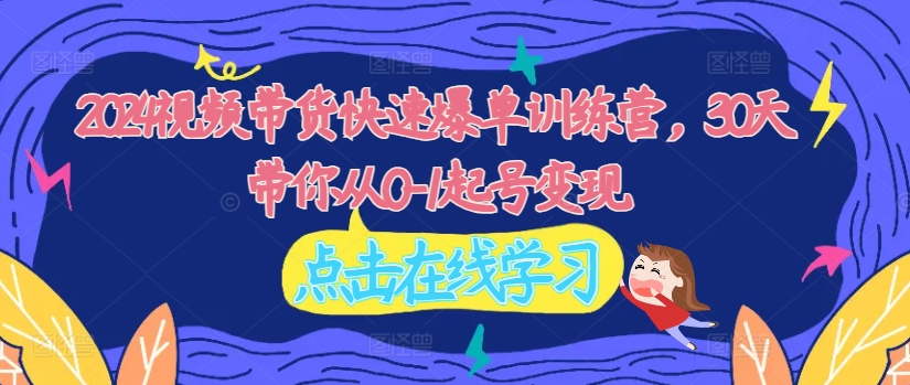 2024视频带货快速爆单训练营，30天带你从0-1起号变现 - 网赚资源网-网赚资源网