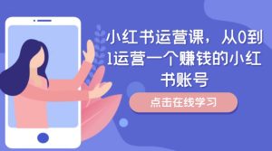 小红书运营课，从0到1运营一个赚钱的小红书账号-网赚资源网