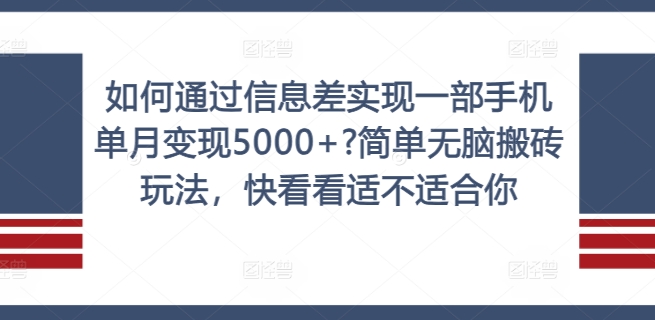 如何通过信息差实现一部手机单月变现5000+?简单无脑搬砖玩法，快看看适不适合你【揭秘】 - 网赚资源网-网赚资源网