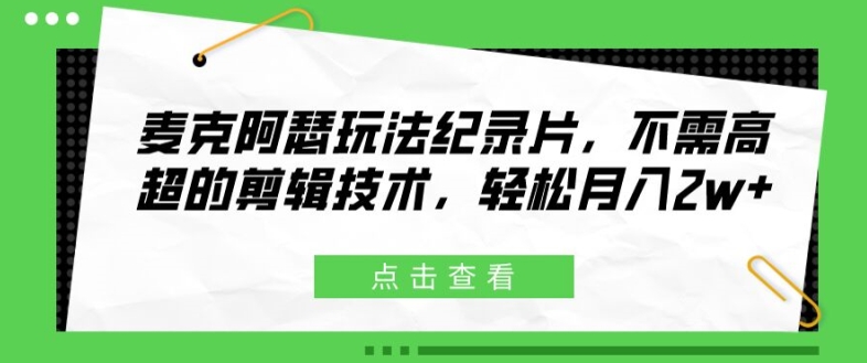 麦克阿瑟玩法纪录片，不需高超的剪辑技术，轻松月入2w+【揭秘】 - 网赚资源网-网赚资源网