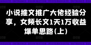 小说推文推广大佬经验分享,女频长文1天1万收益爆单思路(上)-网赚资源网