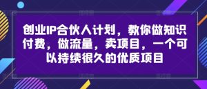 创业IP合伙人计划,教你做知识付费,做流量,卖项目,一个可以持续很久的优质项目-网赚资源网