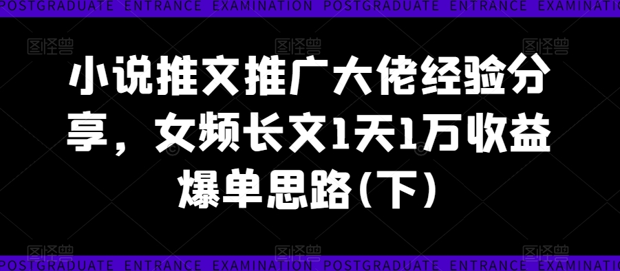 小说推文推广大佬经验分享，女频长文1天1万收益爆单思路(下) - 网赚资源网-网赚资源网