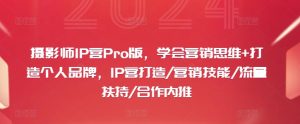 摄影师IP营Pro版，学会营销思维+打造个人品牌，IP营打造/营销技能/流量扶持/合作内推-网赚资源网