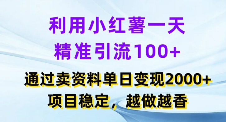 利用小红书一天精准引流100+，通过卖项目单日变现2k+，项目稳定，越做越香【揭秘】 - 网赚资源网-网赚资源网
