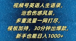 视频号英语人生语录,多重流量一网打尽,模板加持,30分钟出爆款,新手也能日入1000+【揭秘】-网赚资源网