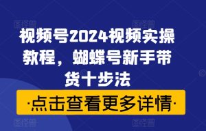 视频号2024视频实操教程,蝴蝶号新手带货十步法-网赚资源网