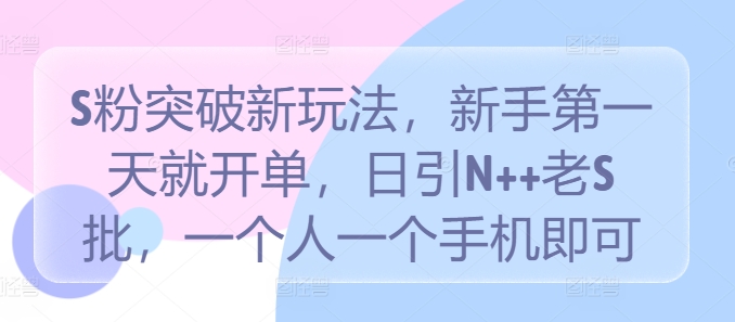 S粉突破新玩法，新手第一天就开单，日引N++老S批，一个人一个手机即可【揭秘】 - 网赚资源网-网赚资源网
