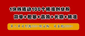 1块钱撬动100个精准创业粉，简单粗暴高效长期精准，单人单日引流500+创业粉，日变现2k【揭秘】-网赚资源网