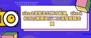 tiktok混剪怎么剪才能爆,tiktok如何对视频进行二次深度剪辑去重-网赚资源网