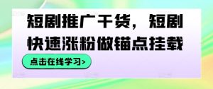 短剧推广干货，短剧快速涨粉做锚点挂载-网赚资源网