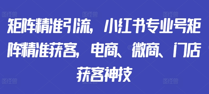 矩阵精准引流，小红书专业号矩阵精准获客，电商、微商、门店获客神技 - 网赚资源网-网赚资源网