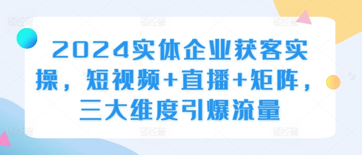 2024实体企业获客实操，短视频+直播+矩阵，三大维度引爆流量-网赚资源网