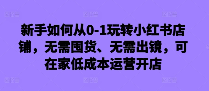 新手如何从0-1玩转小红书店铺，无需囤货、无需出镜，可在家低成本运营开店-网赚资源网