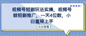 视频号短剧玩法实操，视频号做短剧推广，一天4位数，小白直接上手-网赚资源网
