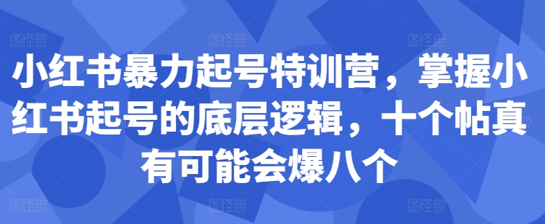 小红书暴力起号特训营，掌握小红书起号的底层逻辑，十个帖真有可能会爆八个 - 网赚资源网-网赚资源网