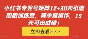 小红书专业号矩阵12+30天引流陪跑训练营,简单易操作,15天可出成绩!-网赚资源网